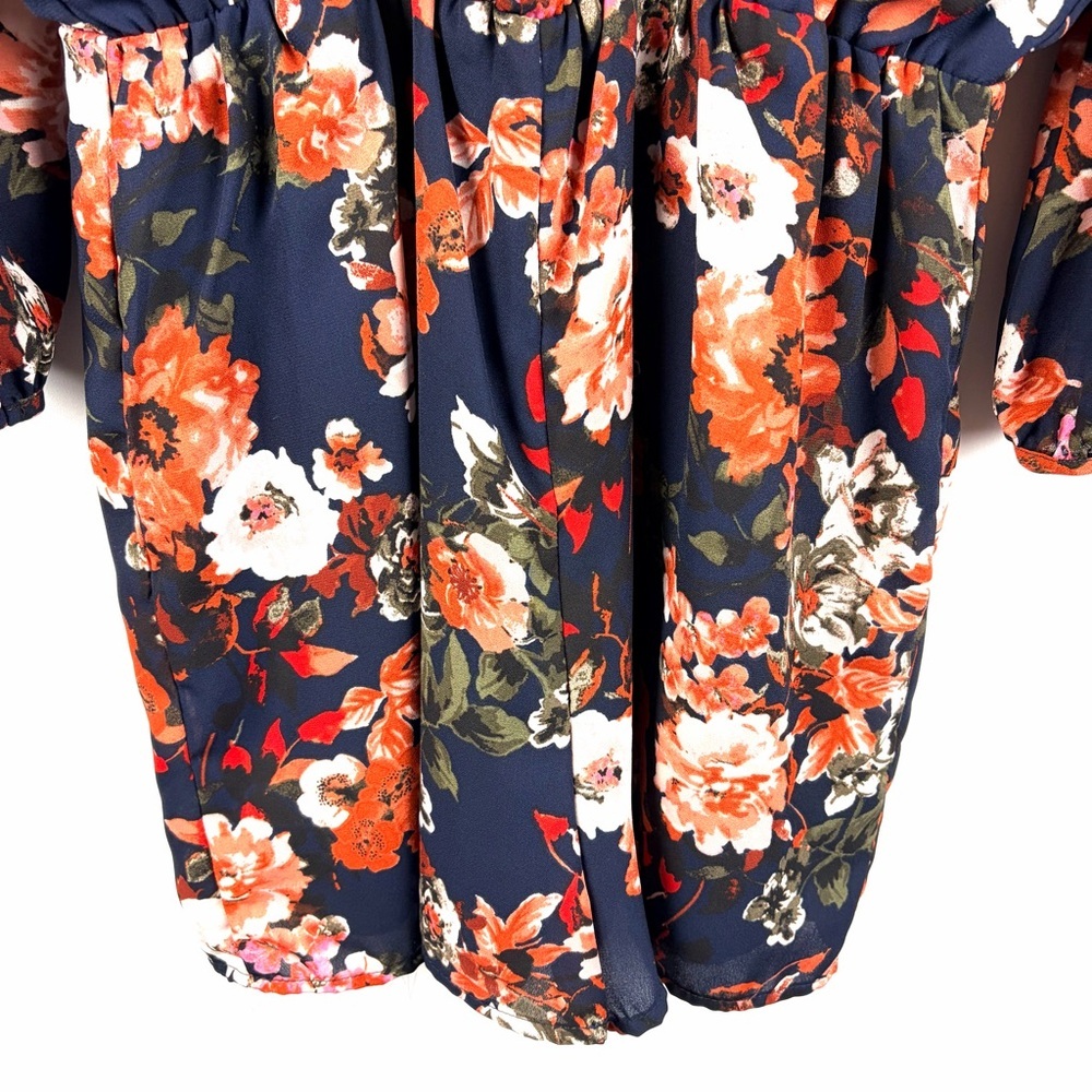Lulus Floral Romper Dress Overlay Split Sleeve Boho Skort Navy Small - Picture 8 of 16